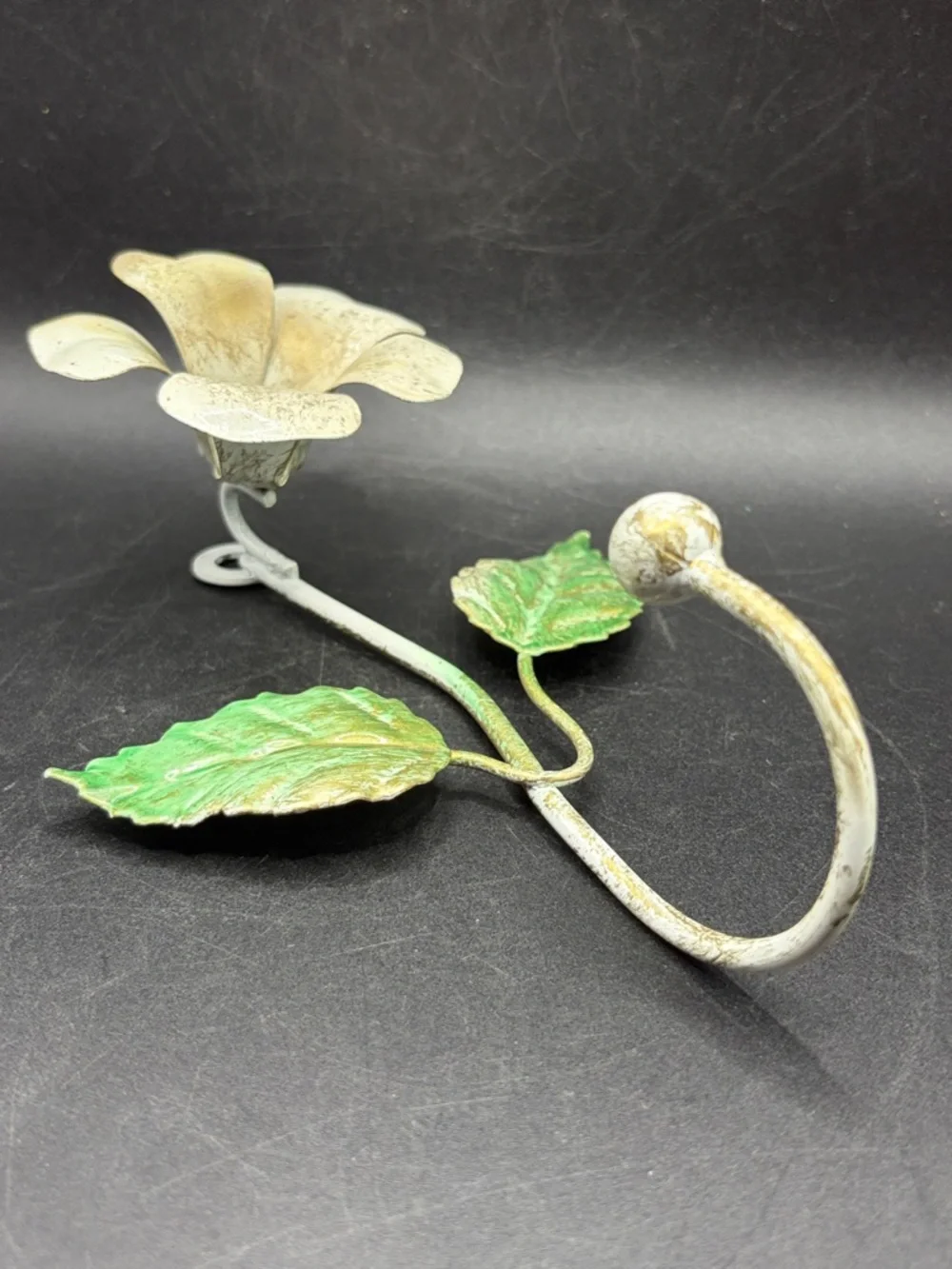 Vintage Hand Painted Italian Tole Toleware Floral Flower Wall Hook Hanger Decor
